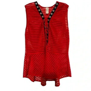 Topia Women's Sleeveless Blouse Moment In Time Top Red Size 2X